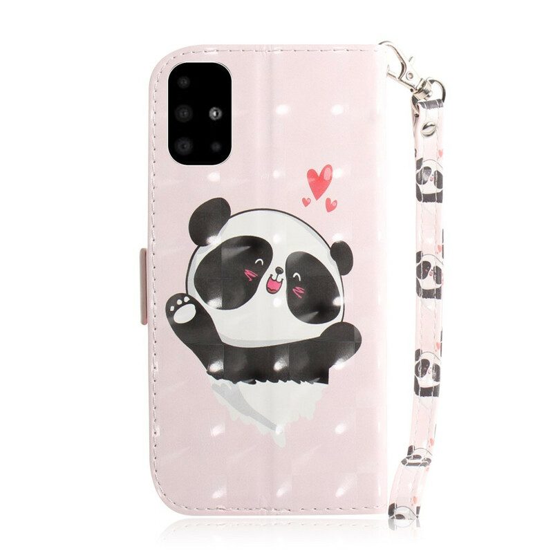 Custodia in pelle Samsung Galaxy A51 Panda Love Con Cordino