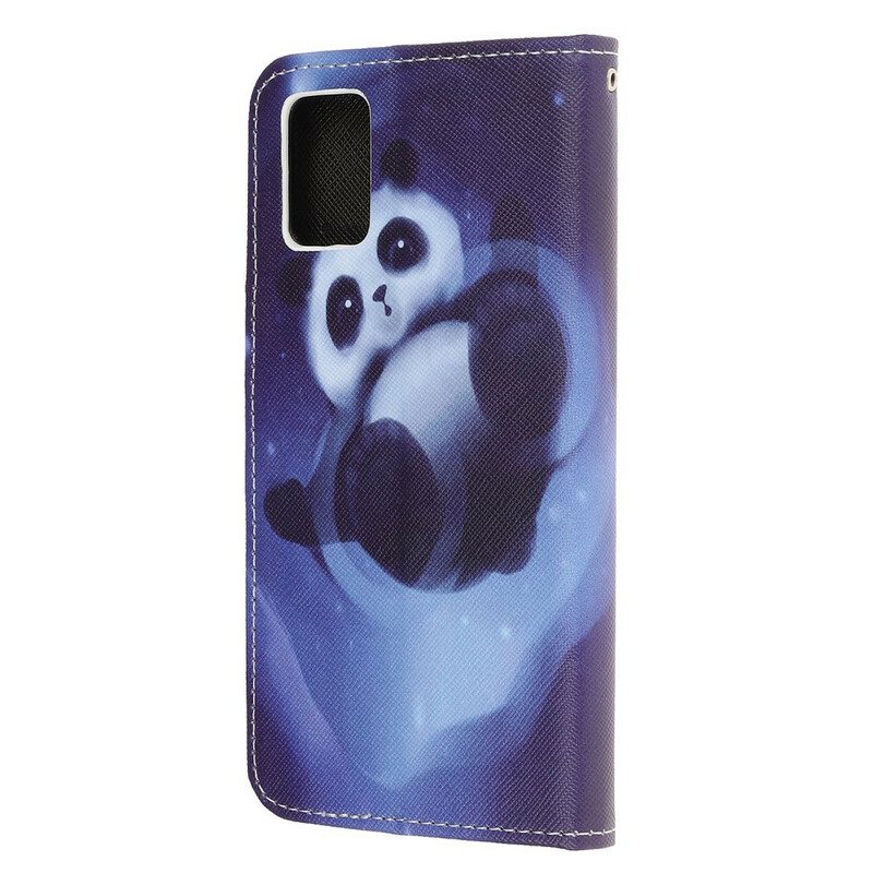 Custodia in pelle Samsung Galaxy A51 Panda Space Con Cordino