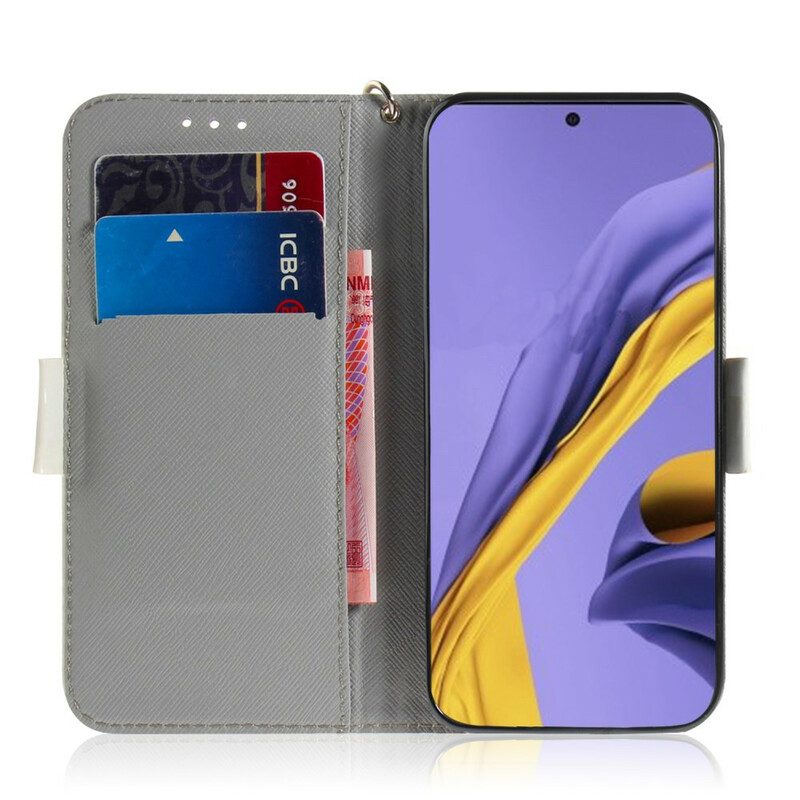 Custodia in pelle Samsung Galaxy A51 Ramo Fiorito Con Cinturino