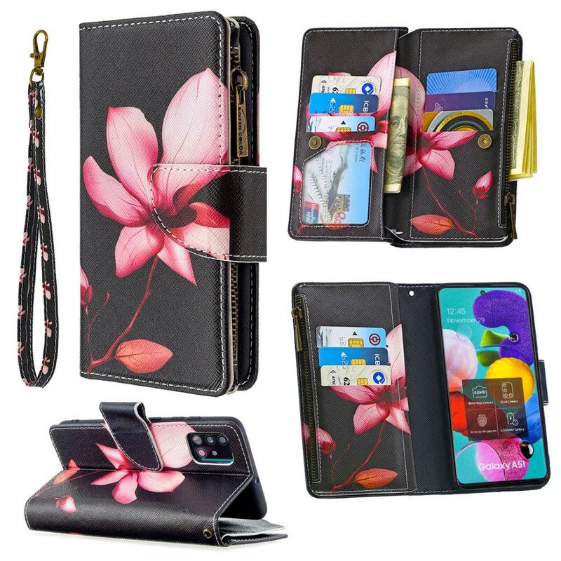 Custodia in pelle Samsung Galaxy A51 Tasca Con Zip A Fiore