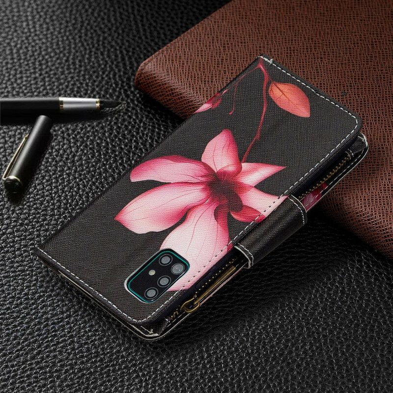 Custodia in pelle Samsung Galaxy A51 Tasca Con Zip A Fiore