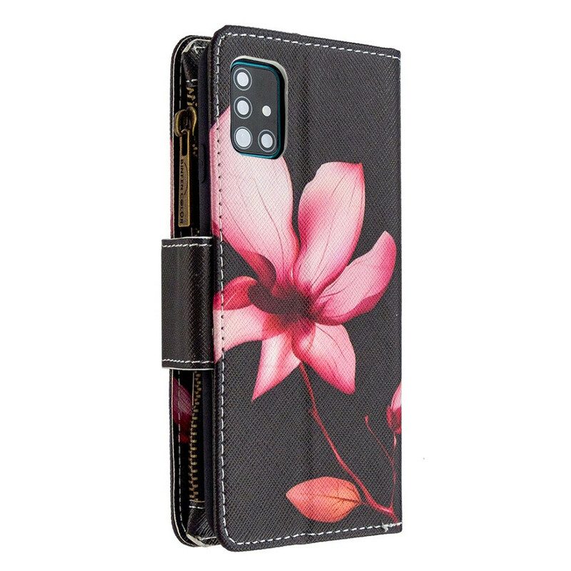 Custodia in pelle Samsung Galaxy A51 Tasca Con Zip A Fiore