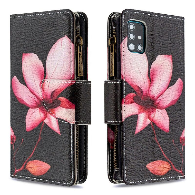 Custodia in pelle Samsung Galaxy A51 Tasca Con Zip A Fiore