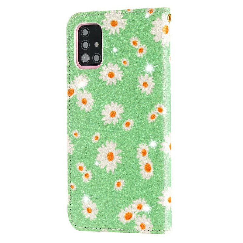 Folio Cover Samsung Galaxy A51 Custodia in pelle Margherite In Ecopelle