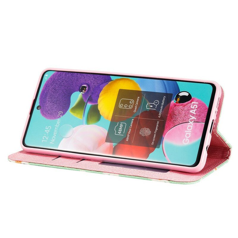 Folio Cover Samsung Galaxy A51 Custodia in pelle Margherite In Ecopelle