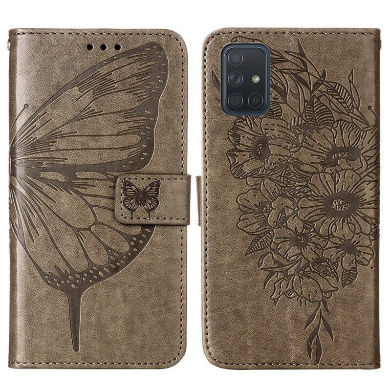 Folio Cover Samsung Galaxy A51 Design A Farfalla Con Cordino