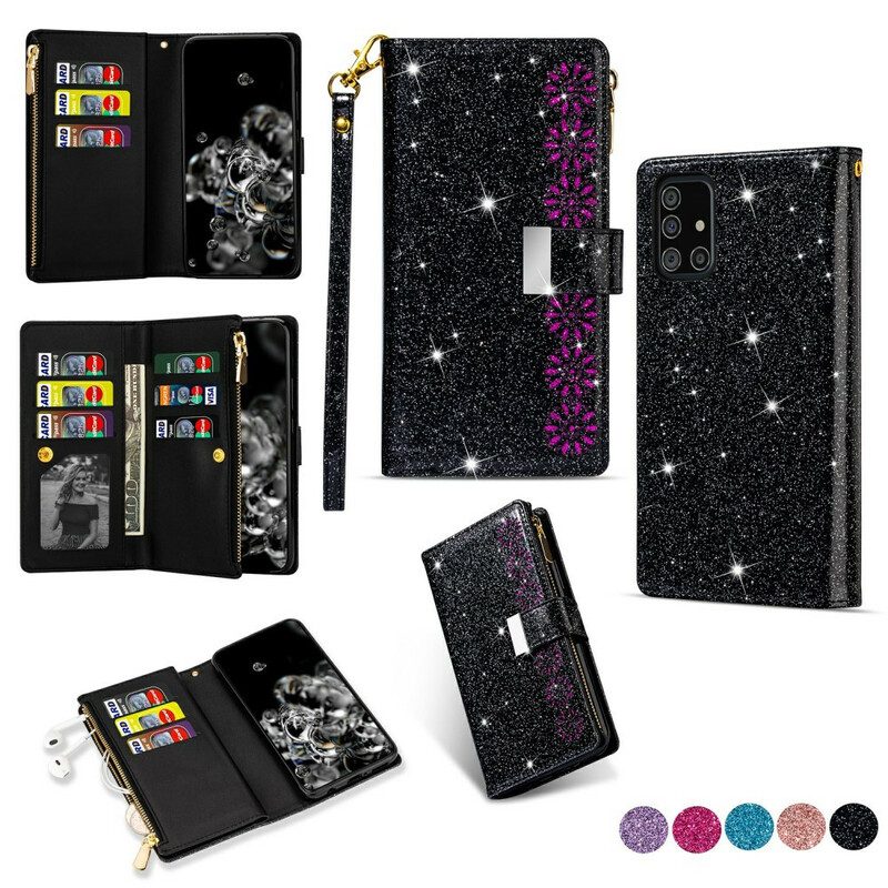 Folio Cover Samsung Galaxy A51 Portafoglio Portafoglio Con Zip In Paillettes