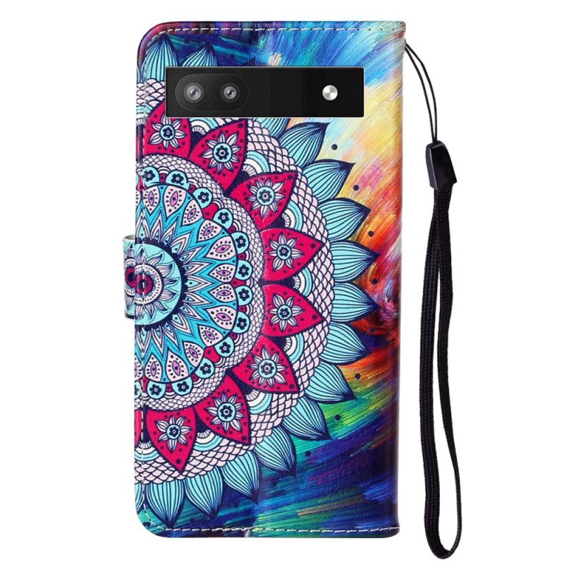 Custodia A Portafoglio Google Pixel 7A Mandala Con Cinghie Colorate