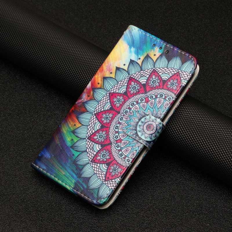 Custodia A Portafoglio Google Pixel 7A Mandala Con Cinghie Colorate