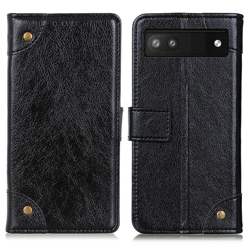 Custodia A Portafoglio Google Pixel 7A Rivetti Vintage In Pelle Nappa Stile