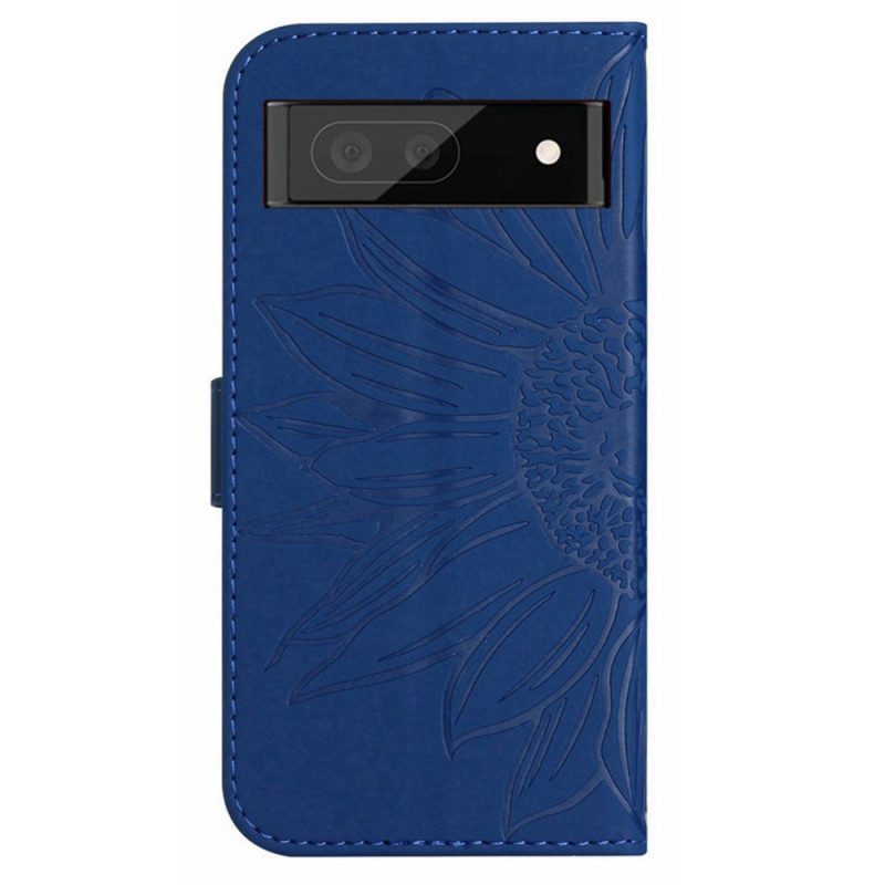 Custodia in pelle Google Pixel 7A Fiore Con Cordino