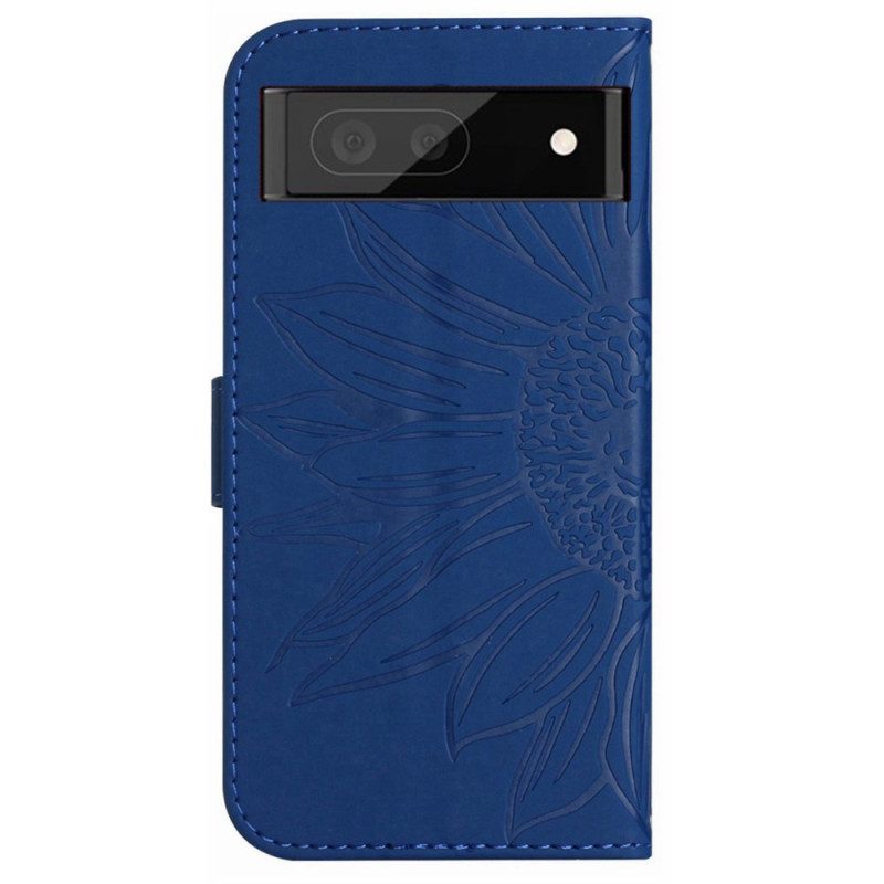 Custodia in pelle Google Pixel 7A Fiore Con Tracolla