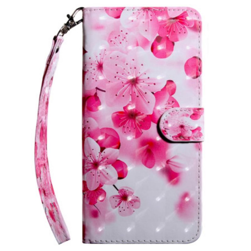 Custodia in pelle Google Pixel 7A Fiori Rosa Con Cinturino