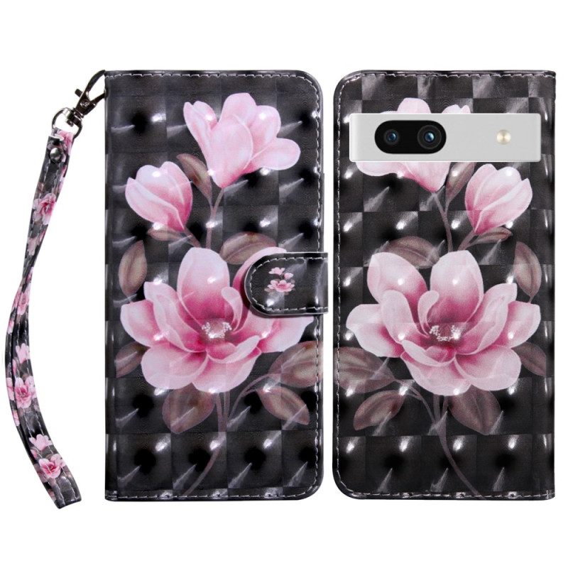 Custodia in pelle Google Pixel 7A Fiori Rosa Strappy