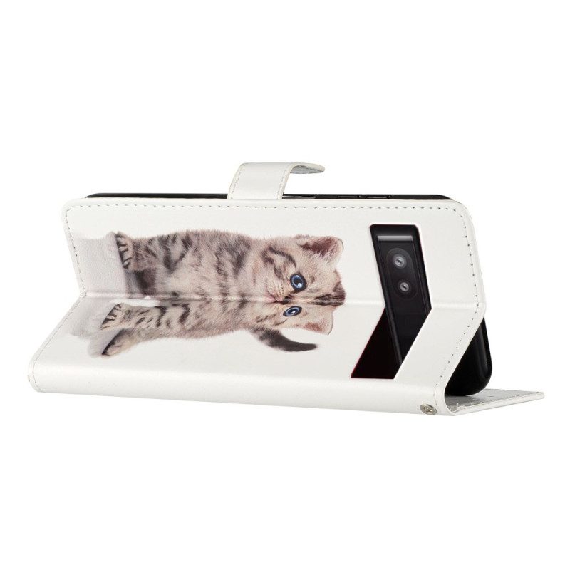 Custodia in pelle Google Pixel 7A Grazioso Gattino Con Cinturino