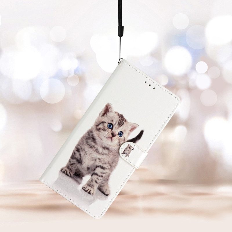 Custodia in pelle Google Pixel 7A Grazioso Gattino Con Cinturino