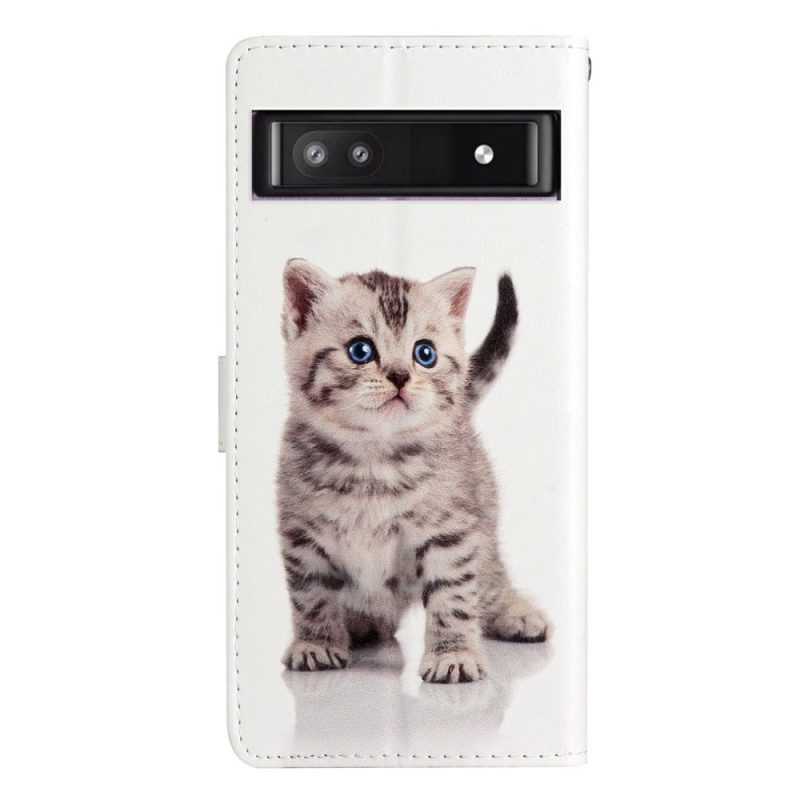 Custodia in pelle Google Pixel 7A Grazioso Gattino Con Cinturino