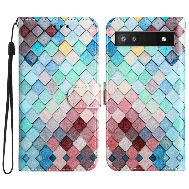 Custodia in pelle Google Pixel 7A Griglia A Strisce Colorate