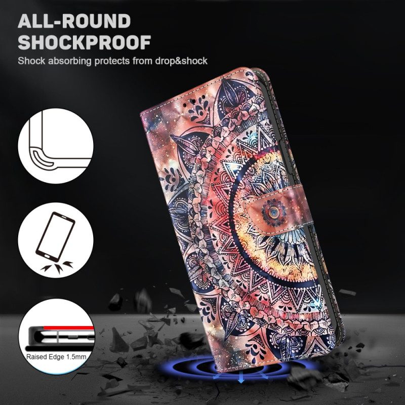 Custodia in pelle Google Pixel 7A Mandala Dell'acquerello Strappy