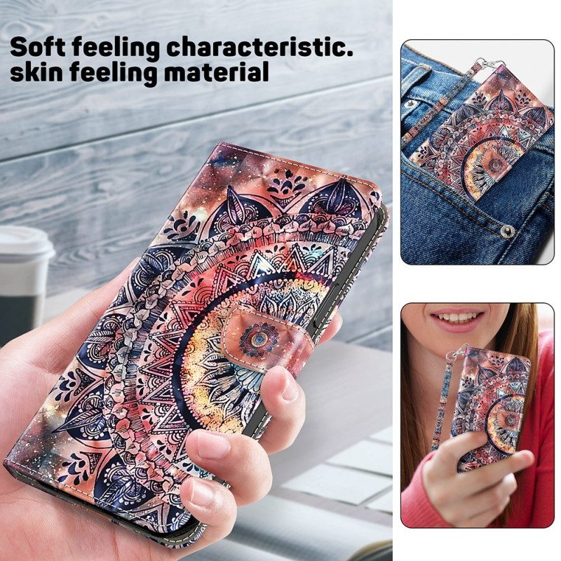 Custodia in pelle Google Pixel 7A Mandala Dell'acquerello Strappy