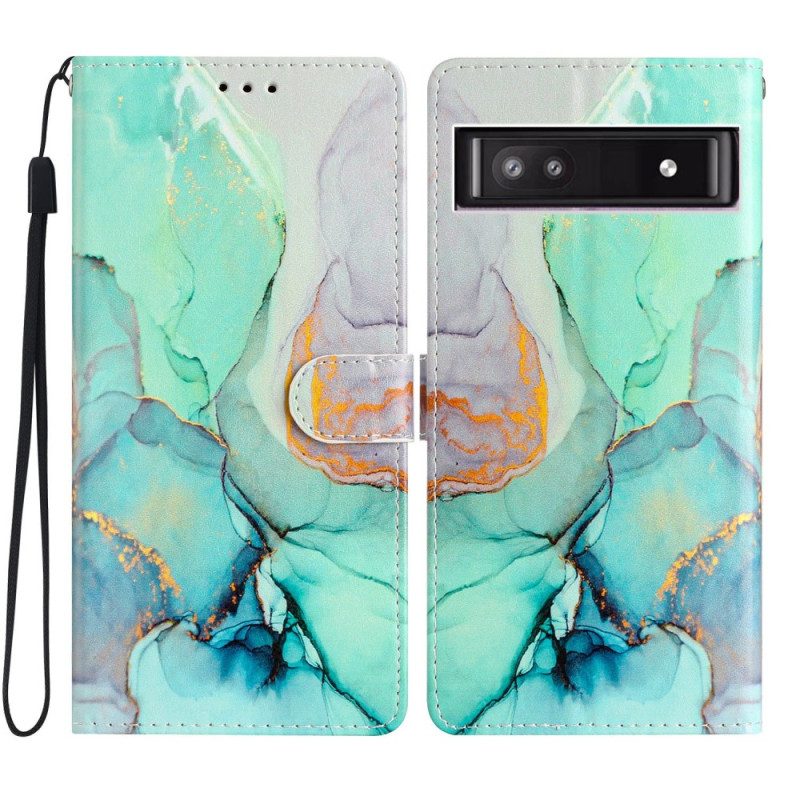 Custodia in pelle Google Pixel 7A Motivo Marmorizzato Strappy