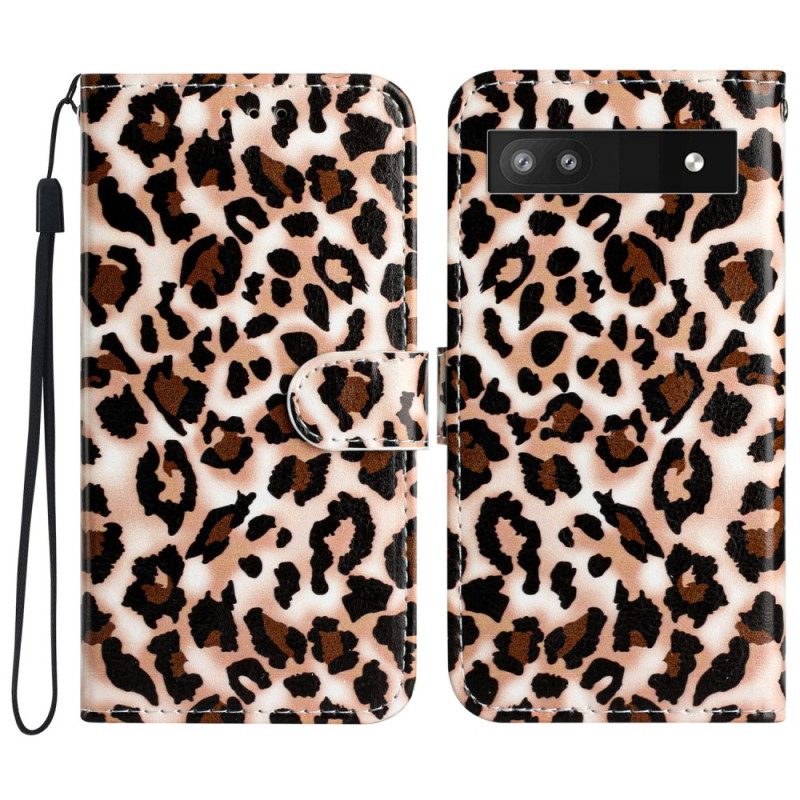 Custodia in pelle Google Pixel 7A Stampa Leopardata Con Cinturino