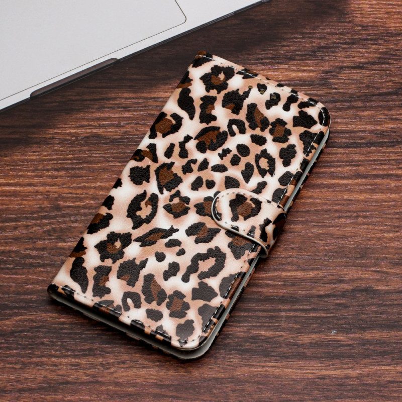 Custodia in pelle Google Pixel 7A Stampa Leopardata Con Cinturino