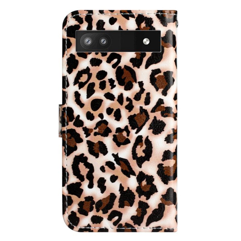 Custodia in pelle Google Pixel 7A Stampa Leopardata Con Cinturino