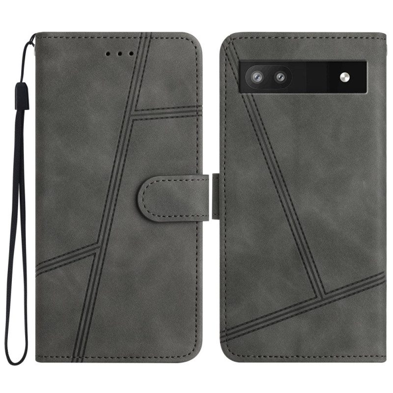 Custodia in pelle Google Pixel 7A Strappy Stile Geometrico In Pelle