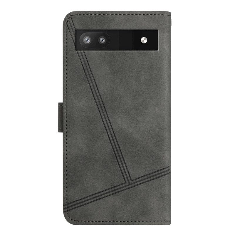 Custodia in pelle Google Pixel 7A Strappy Stile Geometrico In Pelle