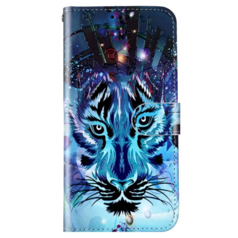 Custodia in pelle Google Pixel 7A Tigre Colorata Con Cordino