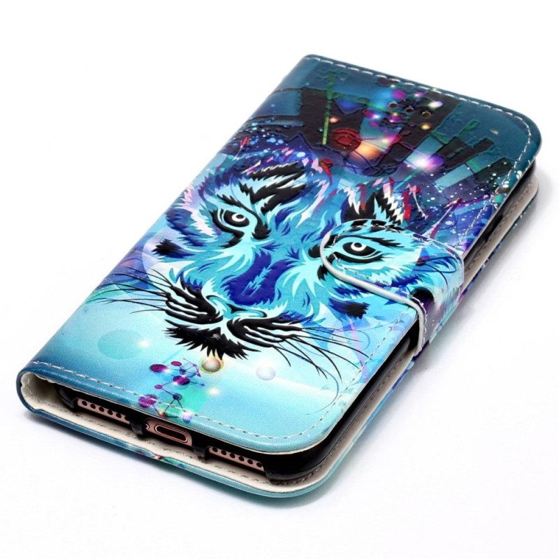 Custodia in pelle Google Pixel 7A Tigre Colorata Con Cordino