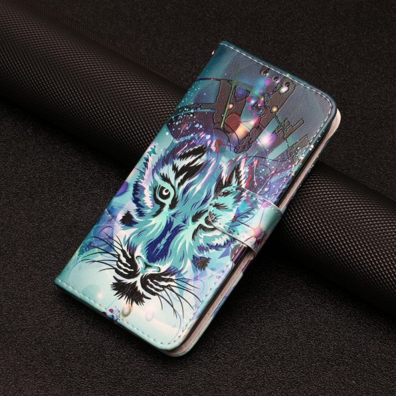 Custodia in pelle Google Pixel 7A Tigre Colorata Con Cordino