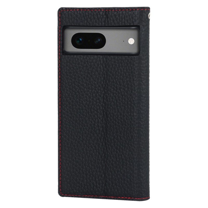 Folio Cover Google Pixel 7A Custodia in pelle Cinturino In Vera Pelle Di Litchi