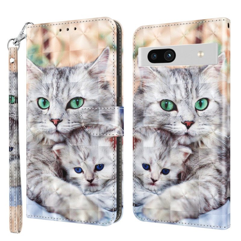 Folio Cover Google Pixel 7A Famiglia Di Gatti Strappy