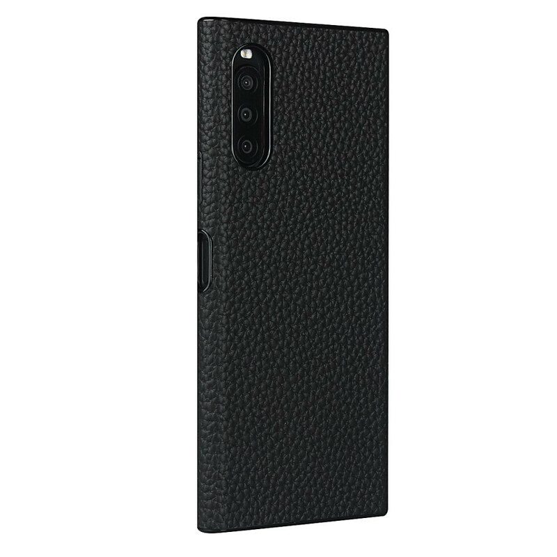 Cover Sony Xperia 10 II Vera Pelle Di Litchi Con Cinturino