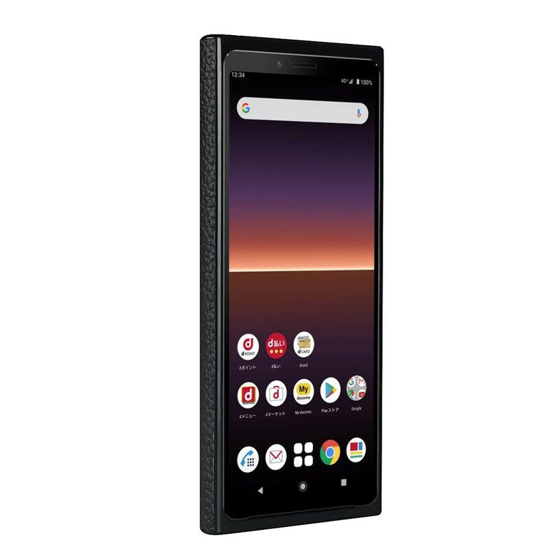 Cover Sony Xperia 10 II Vera Pelle Di Litchi Con Cinturino