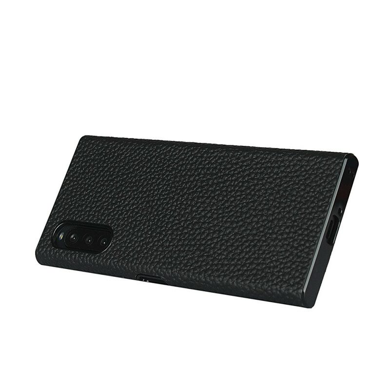 Cover Sony Xperia 10 II Vera Pelle Di Litchi Con Cinturino