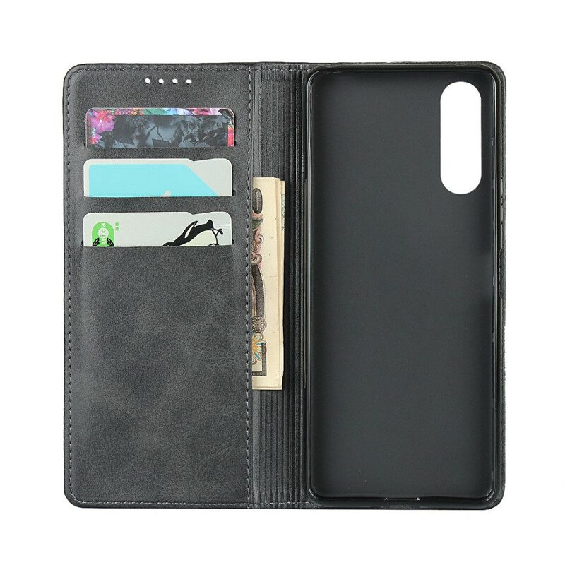 Folio Cover Sony Xperia 10 II Custodia in pelle Pelle Crosta Eleganza