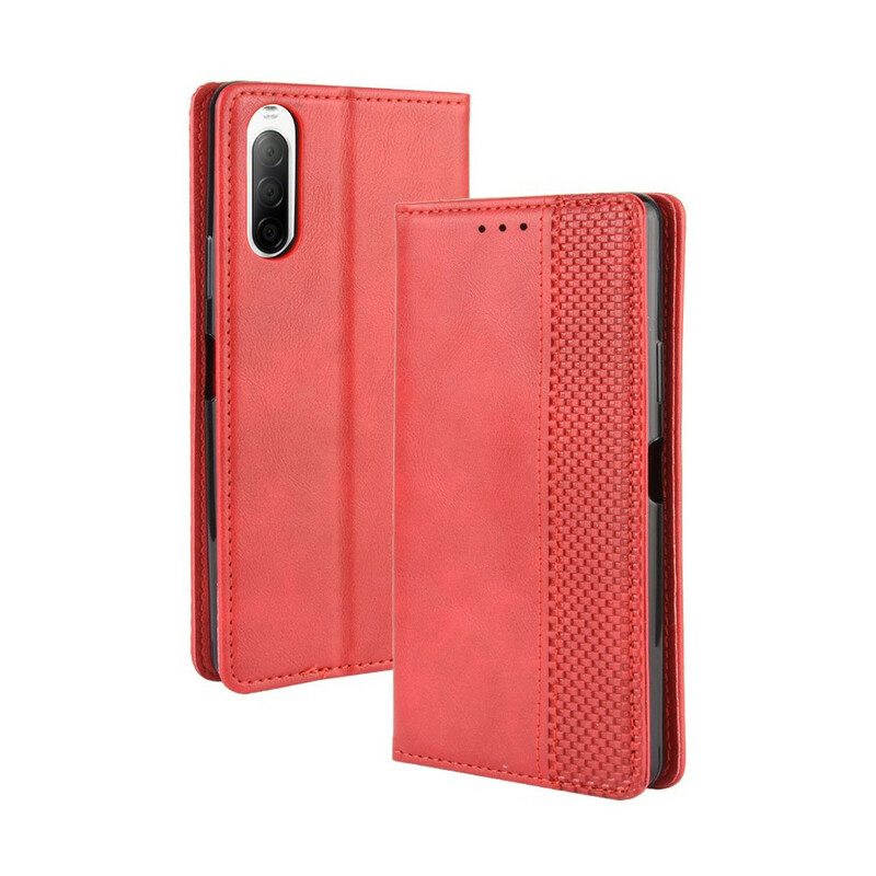 Folio Cover Sony Xperia 10 II Custodia in pelle Effetto Pelle Vintage Stilizzato