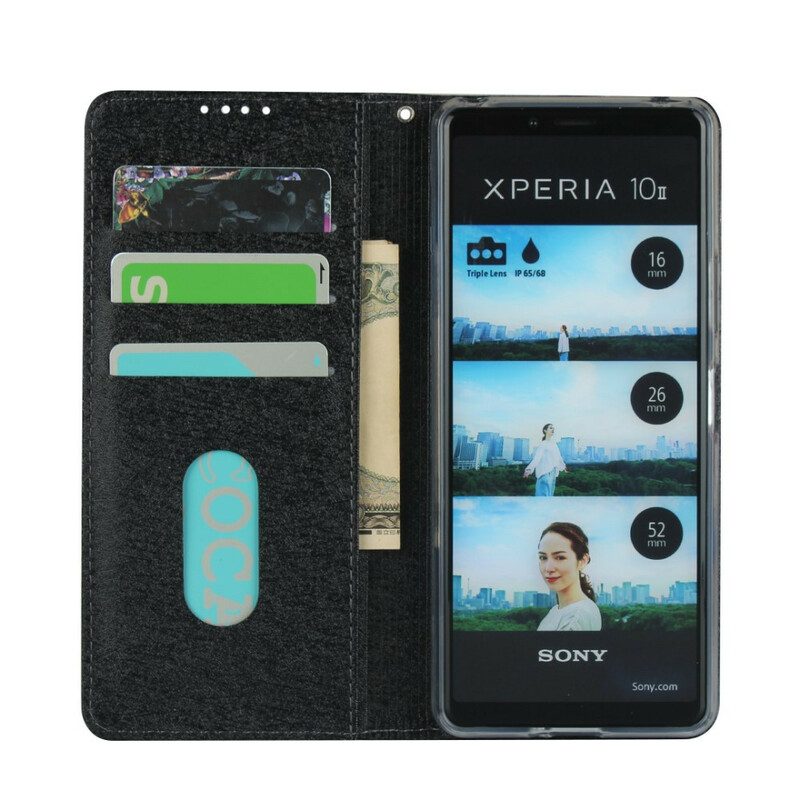 Folio Cover Sony Xperia 10 II Custodia in pelle Stile In Morbida Pelle Con Cinturino